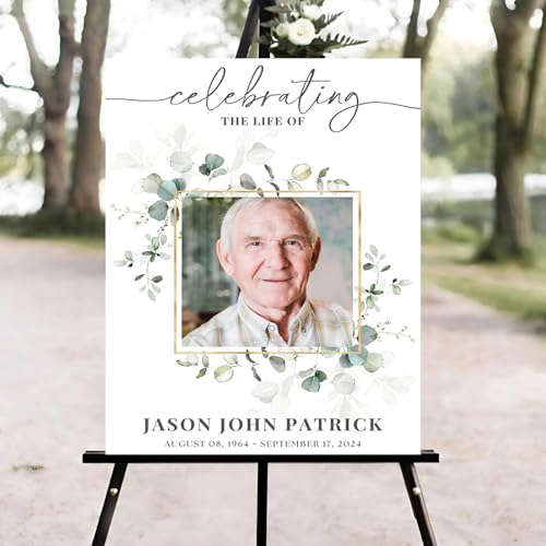 Greenery Funeral Welcome Sign, Celebration of Life Welcome Sign, Memorial Sign, in Loving Memory Sign, Celebration of Life Funeral Sign, Celebration of Life Sign, Memorial Sign with Photo #W32 - color: Version #14