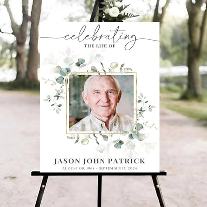 Greenery Funeral Welcome Sign, Celebration of Life Welcome Sign, Memorial Sign, in Loving Memory Sign, Celebration of Life Funeral Sign, Celebration of Life Sign, Memorial Sign with Photo #W32 - color: Version #14