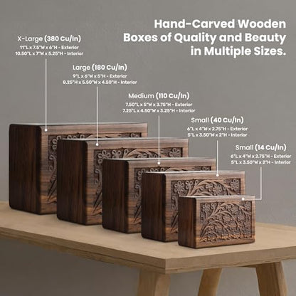 SIC Keepsake Urn for Ashes, Engraved Rosewood, 14 cu in | keepsake share of ashes; hand-finished rosewood; 14 cu in - size: Keepsake - 14lbs