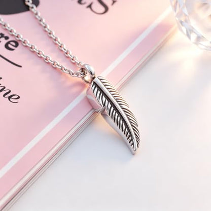 SIYUU Feather Urn Necklace Hold Cremation Ashes Keepsake Memorial Jewelry Stainless Steel Personalized Funeral Jewelry for Women Men - color: Silver