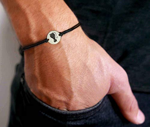 Stainless Steel Cat Lover Charm on Double Black String Bracelet for Men & Women - Pet Jewelry, Cat Mom Gift - Waterproof, Hypoallergenic