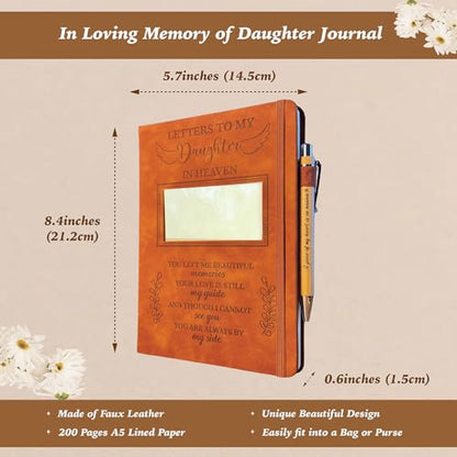 Daughter Grieving Gift, Sympathy Condolence Remembrance Memorial Gifts | Letters To My Daughter In Heaven Faux Leather Journal Window Cover 200 Pages A5 Lined for Family Friend Who Loss of Daughter - style: Daughter
