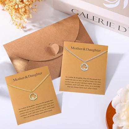 Baydurcan Pendant Necklace for Women Friends Sister Birthday Christmas Gift | Silver Evil Eye Ankh Mary Friendship Dragonfly Hummingbird Snake Turtle Pendant Necklace for Her Just Because Gifts - style: Mother & Daughter