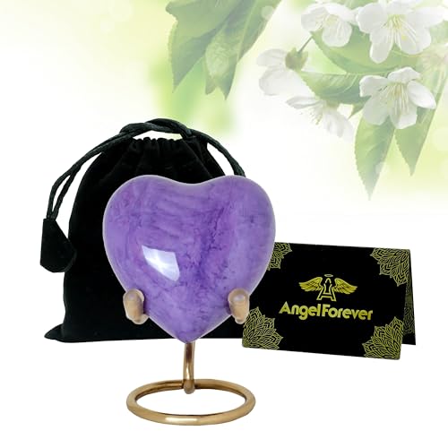 Heart Urn with Stand & Box Keepsake Urn for Human Ashes Mini Cremation Urn for Men & Women (Purple Marble) - color: Purple Marble