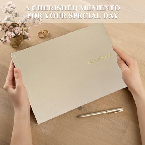 LADY&HOME Linen Wedding Guest Book for Wedding Reception-Guestbook to Sign in,Baby Shower Guest Book,Photo and Polaroid Guest Book for Bridal Shower (Beige) - color: Beige
