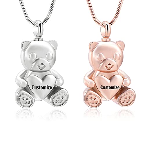 Cremation Jewelry - Teddy Bear Urn Necklace for Men Women with Mini Keepsake Urn Memorial Ash Jewelry - color: Customize