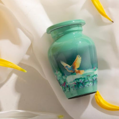 Small Keepsake Cremation Urn for Ashes - Beautiful Mini Memorial Urn with Velvet Box & Bag - color: Green