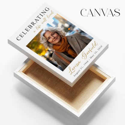 Personalized Funeral Welcome Sign with Photo for Celebration of Life #10 | Elegant Celebration Tribute Canvas Display, Celebration Tribute Board, Forever In Our Hearts Keepsake for Loved Ones - color: Version #10