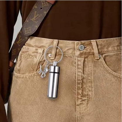 White Claud Pet Urn Keychain, Charm, Stainless Steel Cremation Keepsake for Ashes or Hair, Silver, 1.6 Inch