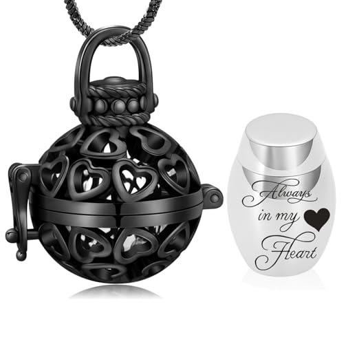 Yinplsmemory Cremation Jewelry Urn Necklace for Ashes with Mini Keepsake Jar - color: Black&silver