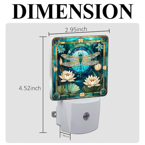 Dragonfly & Flowers Stained Glass Night Lights Plug into Wall for Room, Dragonfly & Flowers Night Light LED for Bedroom - color: Dragonfly & Flowers