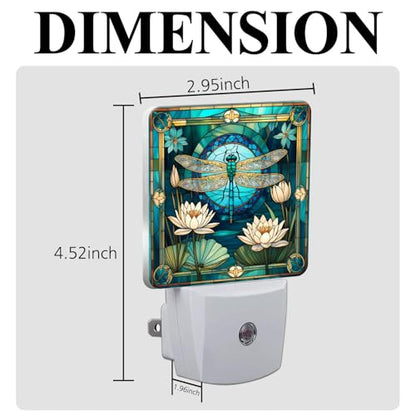 Dragonfly & Flowers Stained Glass Night Lights Plug into Wall for Room, Dragonfly & Flowers Night Light LED for Bedroom - color: Dragonfly & Flowers