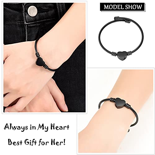 constantlife Cremation Bracelet for Ashes Memorial Jewelry Stainless Steel Heart Shape Urn Pendant Bangle Loved Ones Funeral Ashes Holder Keepsake Gift - color: A-Black