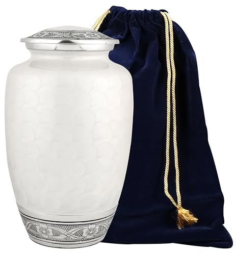 CLEENTABLE Large Cremation Urn for Human Ashes, Off White Silver - color: Off White, size: Pearl Crackle - 7x11"