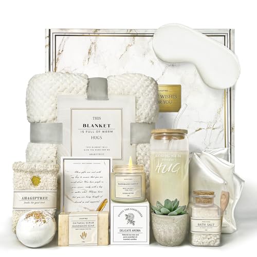 AHAGIFTREE Gift Basket for Women, Care Package, Birthday Gift,12PC Get Well Gifts for Women After Surgery,Get Well Soon,Grief,Sympathy Gifts,Condolences (white) - color: White