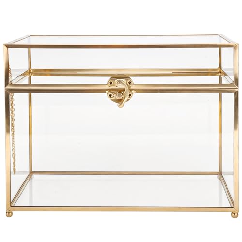 Glass Card Box, Large Clear Card Box for Wedding Receptions, Decorative Storage Box for Baby Shower, Birthday Party, Bridal Shower (Without Slot, Gold) - color: Gold, style: Without Slot