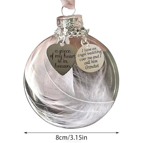 Grandad Memorial Ornaments Christmas Clear Feather Ball – A Piece of My Heart is in Heaven Sympathy Gift for Loss of Loved One - color: Grandad