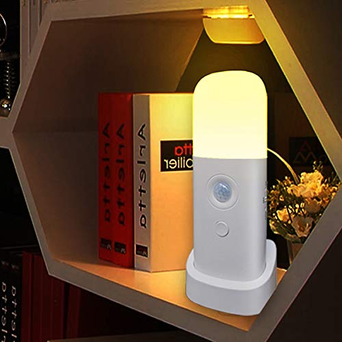 CREWEEL Motion Sensor Night Light, Dimmable Night Lights with 5 Brightness Levels, 2000mAh Rechargeable Battery Operated Light, Portable Motion Sensor Light for Kids Room, Bedroom, Hallway. - color: White, size: One Pack