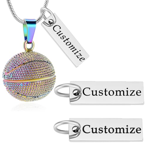 Basketball Urn Necklace for Ashes Sport Cremation Jewelry Stainless Steel Football Memorial Necklaces Ash Holder for Human Pets Keepsake Jewelry for Sport Lover Men with Fill Tool - color: Customize