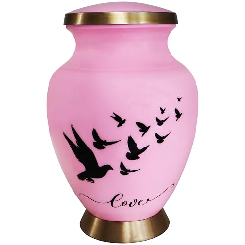 NANIURN Pink Urns for Women, Dove Cremation Urn, Funeral and Burial Urns | Urn for Ashes for Women with Pink and Gold Flying Dove Art, Large Adult Urn for Home, Niche, Columbarium or Memorial Display - color: Pink