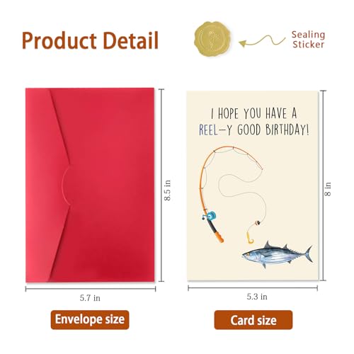 Funny Fishing Birthday Gift for Him Her, Fishing Pun Card for Men Women | Funny Birthday Card for Fishing Lovers, “REEL-y Good Birthday” Greeting Card with Envelope - color: New WY-238