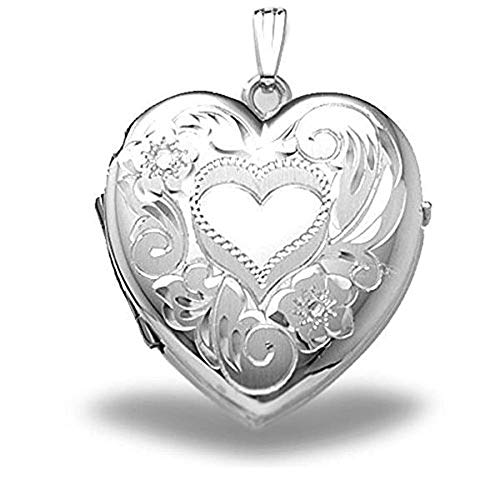 PicturesOnGold.com Sterling Silver Heart Four Photo Locket - 1-1/4 Inch X 1-1/4 Inch Solid Sterling Silver with Engraving
