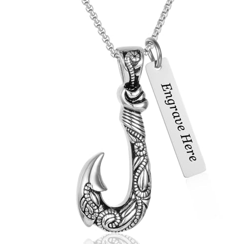 Viking Vintage Fish Hook Cremation Jewelry For Ashes Stainless Steel Remembrance Necklace For Men Dad Memorial Pendant Keepsake - color: Customize