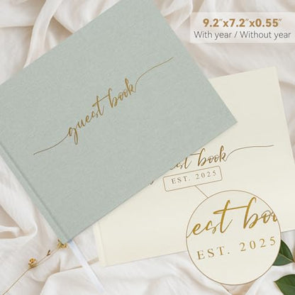 1DOT2 Linen Wedding Guest Book, Sage Green, No Year - color: Sage Green, size: No Year