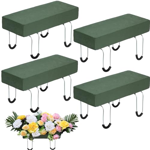 4Packs Headstone Flower Saddles Gravestone Saddle with Floral Foam for Grave Cemetery Headstones Tombstone Decoration (Blue, 11.5'') - color: Blue-4pack