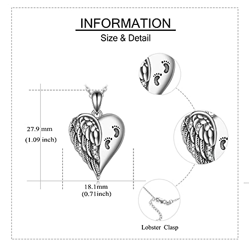 YFN Guardian Angel Wings Heart Necklace Sterling Silver Angel Wings Memorial Sympathy Jewelry for Women Girls Gifts - style: angel memorial necklace