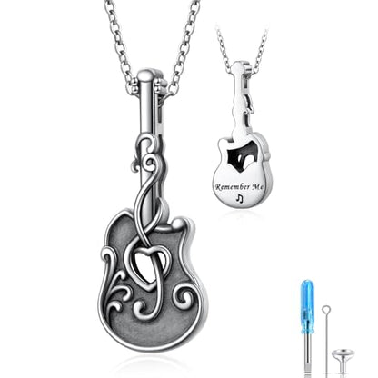 925 Sterling Silver Urn Necklaces for Women Claddagh/Angel Wings/Guitar/Butterfly/Tree of Life Ashes Memorial for Loss Keepsake Jewelry Present Easter Day of the Dead - style: Guitar