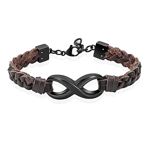 Infinity Cremation Bracelet for Ashes Genuine Leather Memorial Urn Bangle for Human Stainless Steel Keepsake Bracelet Jewelry for Women Men - color: Brown-Black