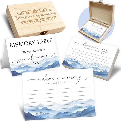 Share A Memory Card for Celebration Of Life - 50 Pcs Memorial Cards, Memory Box for Graduation Wedding, Funeral Keepsake for Celebration Of Life Decorations -A05 - color: Mountains, size: Set with Wooden Box