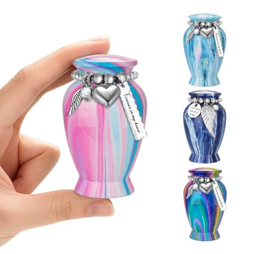 Small Urn for Human Ashes Aluminium Keepsake Memorial | Mini Urn for Ashes, Meaningful Memorial Keepsake Gift, Durable Aluminum Cremation Urn with Elegant Design - style: Soft Pink-Azure