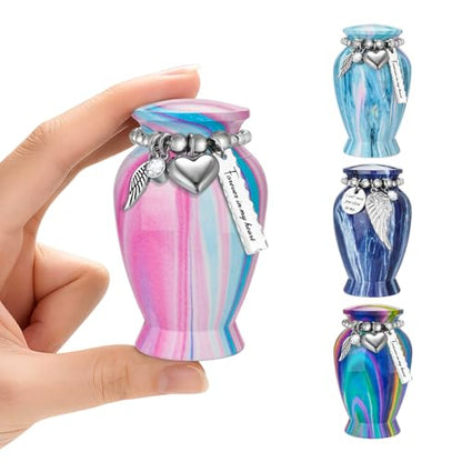 Small Urn for Human Ashes Aluminium Keepsake Memorial | Mini Urn for Ashes, Meaningful Memorial Keepsake Gift, Durable Aluminum Cremation Urn with Elegant Design - style: Soft Pink-Azure