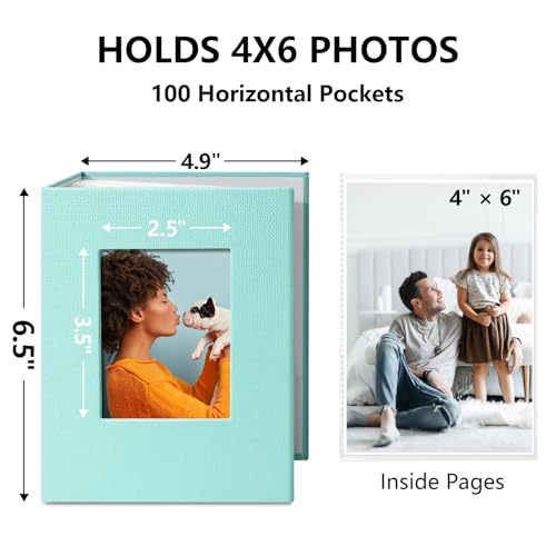 Vienrose Small 4x6 Photo Album Slip In 100 Photos Skyblue | Portable Design Photo Book, Memory Book, Wedding Family Baby Travel, Easy To Carry - color: Skyblue