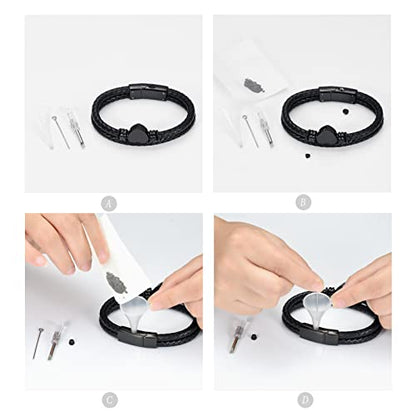 Oinsi Heart Urn Bracelet for Ashes, Cremation Jewelry Leather Bracelets for Men Women, Memorial Jewelry With Filling Kits - color: Black-22cm