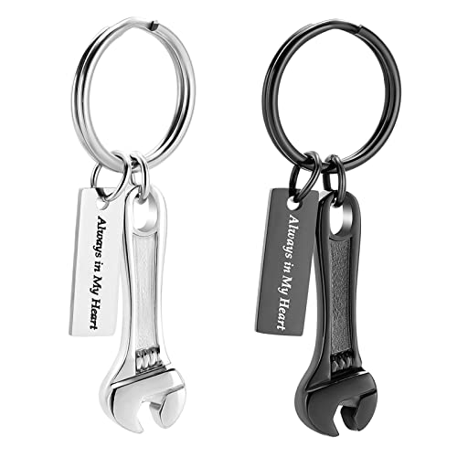 shajwo Wrench Urn Necklace for Ashes for Women Men Human Ashes Stainless Steel Hammer Cremation Jewelry for Ashes Pendant - color: 2pcs Silver/Black Keychain