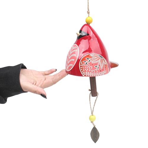 Bird Song Bell Wind Chime, Ceramic Cardinal Fashion Hanging Windchimes for Rustic Music Garden Backyard Church Decoration Porch Outside Outdoor Festival Memorial Gift Witness Friendship (Red)
