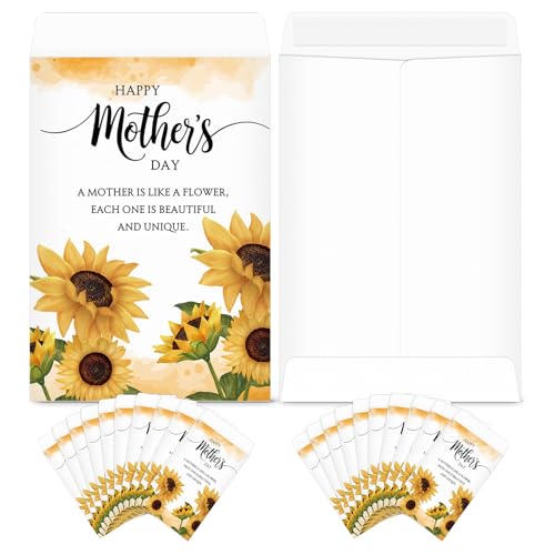 AmazingSpark 50 Pcs Mother's Day Seed Packets Self-Adhesive Flower Seed Envelopes Party Favors & Church Gifts for Mom DIY Empty Floral Mini Organizers, No Seeds (Sunflower) - style: Sunflower