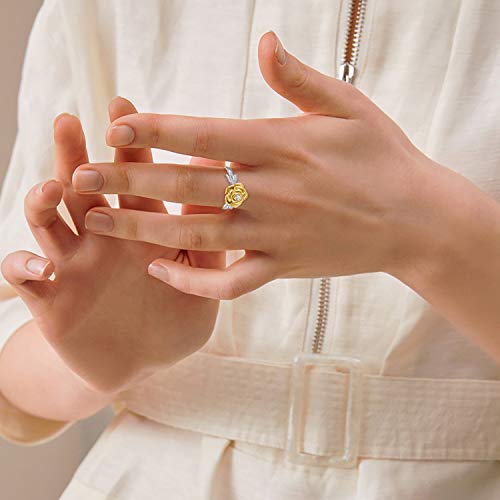 925 Sterling Silver Rose Flower Cremation Urn Ring Holds Loved Ones Ashes Cremation Keepsake Ring Jewelry Embellished with Crystals from Austria - color: Silver&Gold
