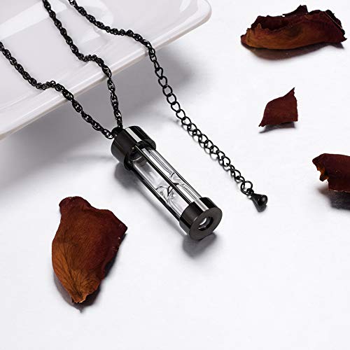 abooxiu Hourglass Urn Necklace for Ashes Cremation Jewelry for Ashes Stainless Steel Memorial Keepsake Ashes Necklace - color: Black-Engraving