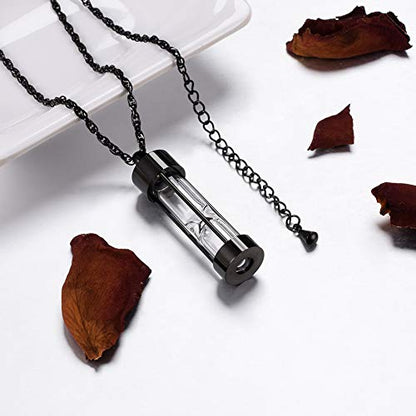 abooxiu Hourglass Urn Necklace for Ashes Cremation Jewelry for Ashes Stainless Steel Memorial Keepsake Ashes Necklace - color: Black-Engraving