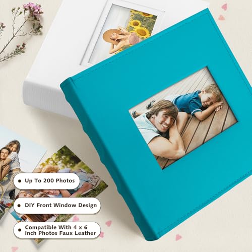 Photo Album Hold 200 4x6 Photos with Front Window for DIY (Sky Blue) | Memo Writing Space,Suede Faux Leather Picture Albums, Picture Book 200 Pockets Fits 4x6 Photo, Travel Wedding Memories - color: Sky Blue