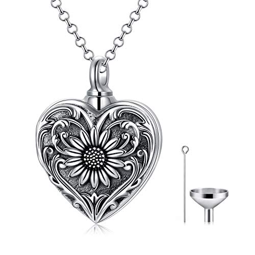 SOULMEET Cremation Jewelry for Ashes, Sterling Silver Urn Necklace for Ashes Women Men, Cherish Memories Cremation Jewelry to Keep Someone Near to You - color: A-Oxidation black Sunflower