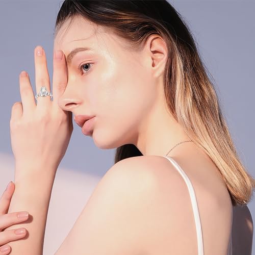 Jinlou Sterling Silver Teardrop Opal Urn Ring for Ashes Cremation Rings Memorial Jewelry for Women for Ashes of Loved Ones