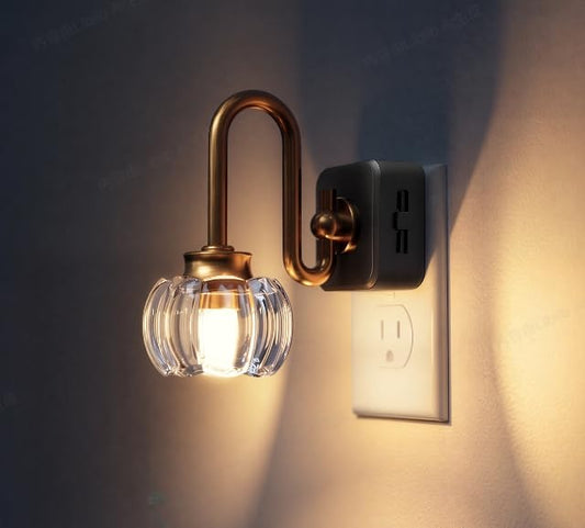 L LOHAS LED Night Lights Plug into Wall, 3000K Soft White | Floral Night Lights with Dusk to Dawn Sensor, 0-100lm Adjustable Brightness, for Hallway Bedroom Stairway - color: Gold Ring-Tulip, size: 1 Pack