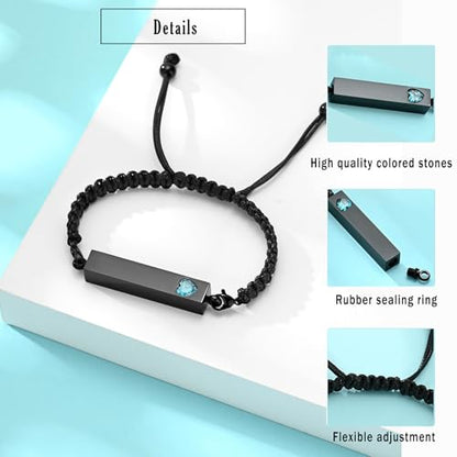 zeqingjw Vertical Bar Urn Bracelet for Ashes for Women Men Stainless Steel Cremation Jewelry Braided Rope Adjustable Keepsake Bracelets of Loved Ones Ash Holder Memorial Gift - color: Black-Light Blue