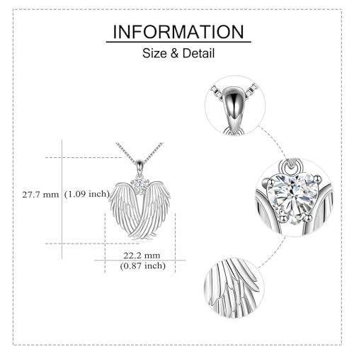 YFN Angel Wings Necklace 925 Sterling Silver Guardian Angel Wings Pendant Necklace Birthstone Necklace for Women Girls Christmas Jewelry Gifts - color: April-white