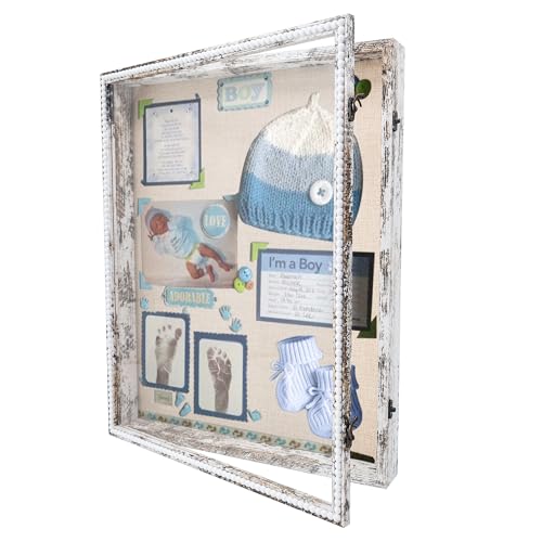 FramePro Large Shadow Box White 16x20 Front Open with Hinge Beaded Designed Graduation Display Case with Linen Back, Picture Frame Wedding Bouquet Memorabilia Medals Photos Memory Box for Keepsakes - color: White, size: 16x20